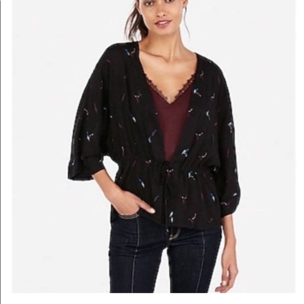 Express Feather Print Open Front Kimono 🌟EUC🌟